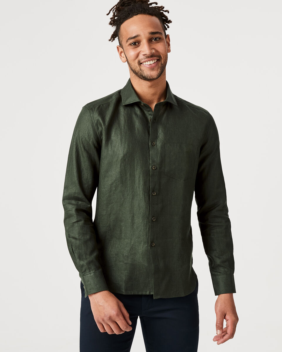 Singh Linen Long Sleeve Shirt, Khaki, hi-res